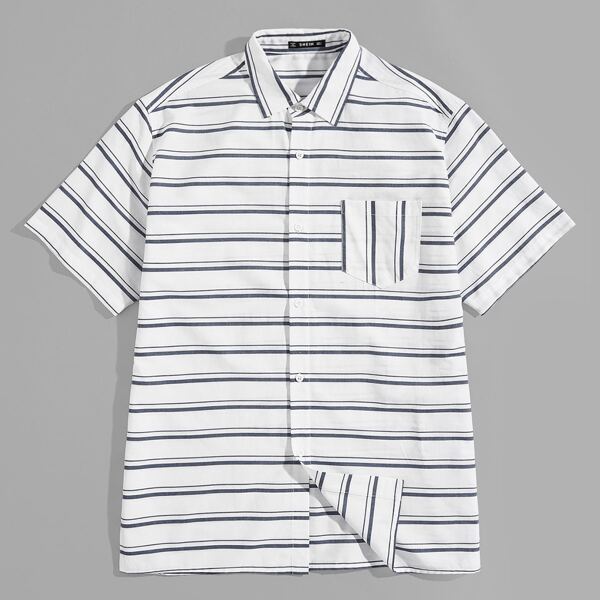 

Men Pocket Patched Buttoned Stripe Shirt