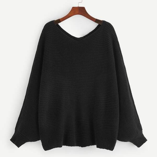 

Plus Double V Neck Batwing Sleeve Solid Sweater