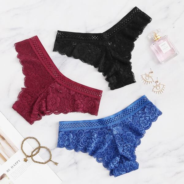 

Hollow-out Floral Lace Panty Set 3pack