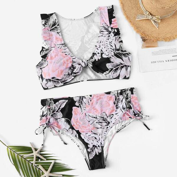 

Plus Random Floral Tie Side High Waist Bikini