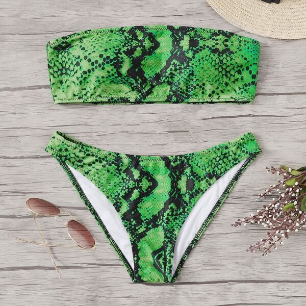 

Snake Print Bandeau With Low Rise Bikini Set