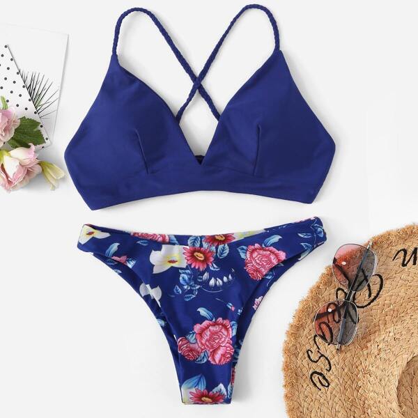 

Criss Cross Top With Random Floral Low Rise Bikini