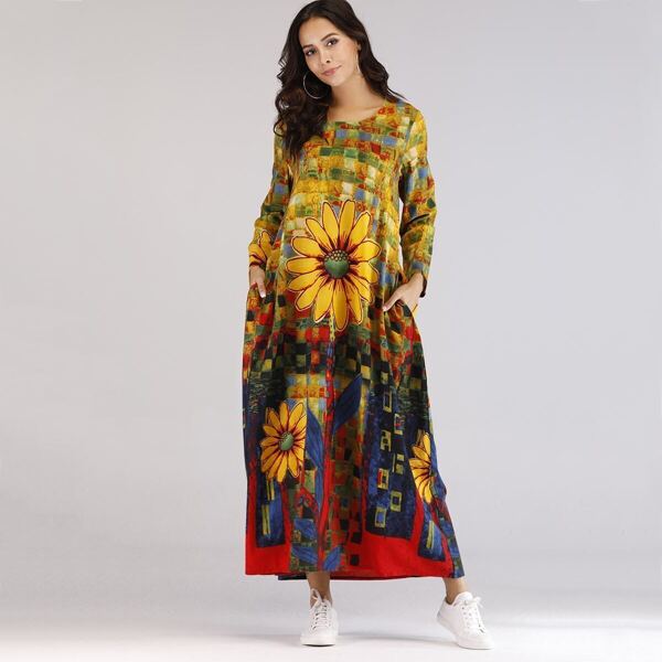 

Sunflower Print Hidden Pocket Longline Dress