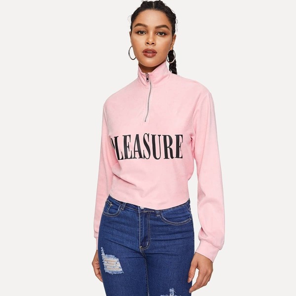

Zip Front Letter Sweatshirt, Pink