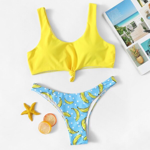 

Random Bandeau Top With High Leg Banana Bikini Set, Multicolor