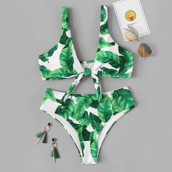 

Random Knot Front Tropical Bikini Set, Multicolor