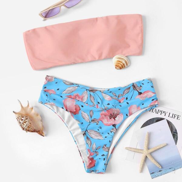 

Random Bandeau Top With Wrap Floral Bikini Set