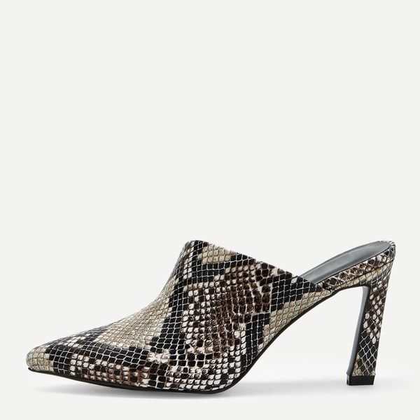 

Snakeskin Pattern Heeled Mules, Multicolor