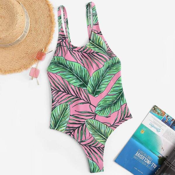 

Random Low Back Tropical One Piece Swimsuit, Multicolor
