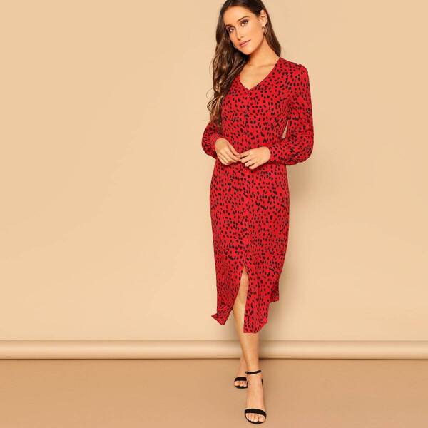 

Bishop Sleeve Leopard Print Shirt Dress