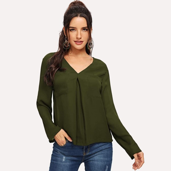 

V Neck Pleated Front Top