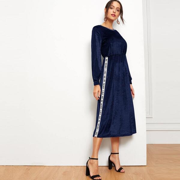 

Lettering Tape Side High Waist Velvet Dress