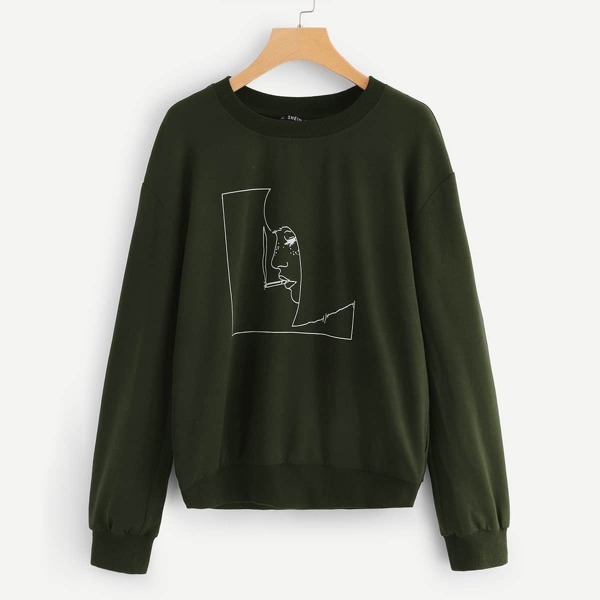 

Drop Shoulder Figure Print Pullover