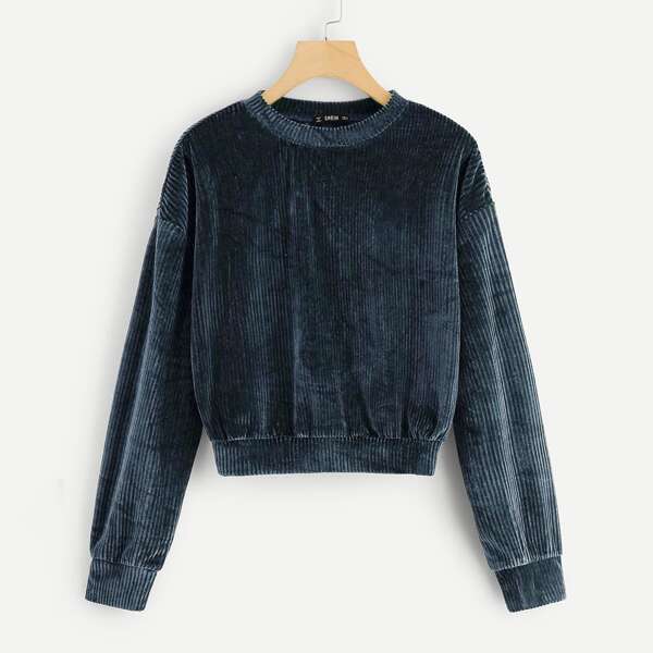 

Drop Shoulder Solid Velvet Pullover