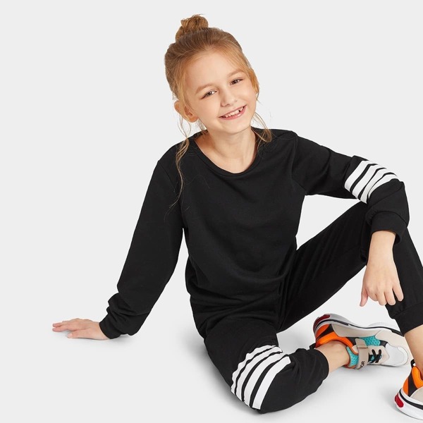 

Girls Striped-panel Pullover & Tapered Pants Set