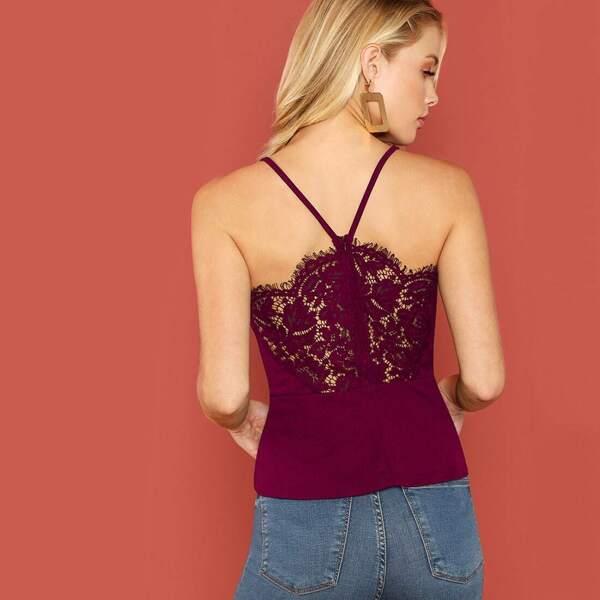 

V-Strap Lace Back Peplum Cami Top