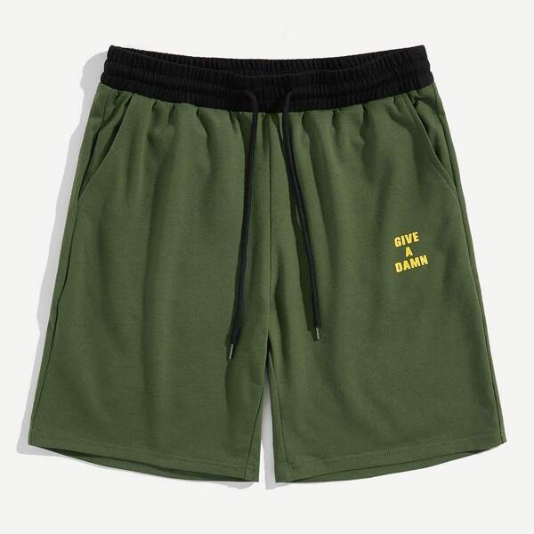 

Men Letter Print Contrast Drawstring Waist Shorts