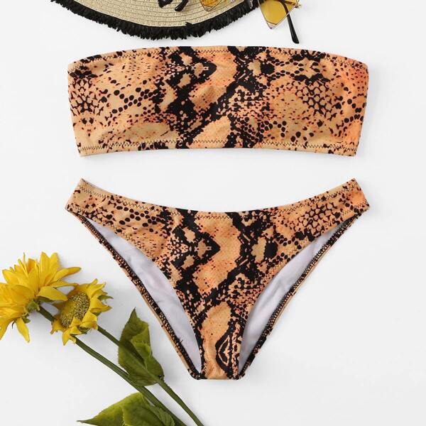 

Snake Print Bandeau With Low Rise Bikini
