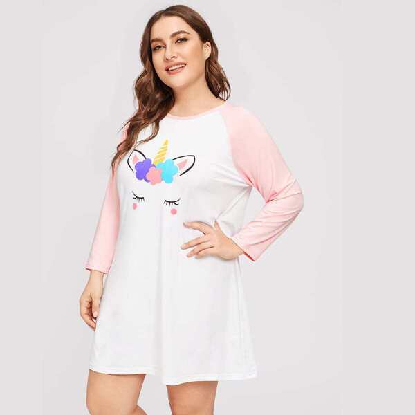 

Plus Unicorn Print Night Dress, White