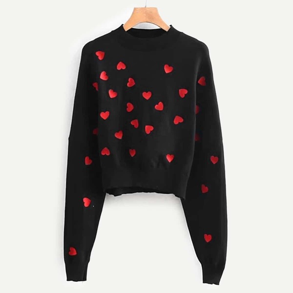 

Heart Embroidered Batwing Sleeve Jumper