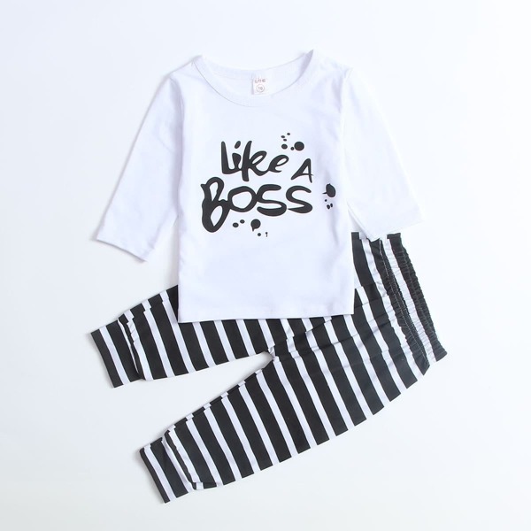 

Toddler Boys Letter Print Tee With Striped Pants