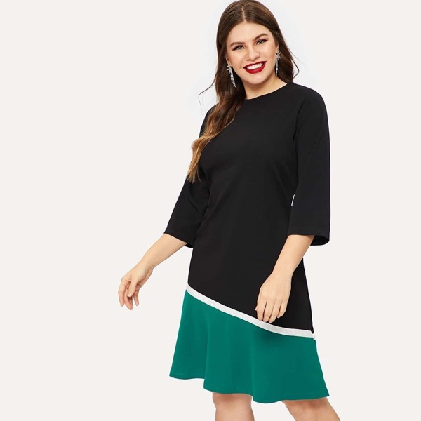 

Plus Cut And Sew Panel Ruffle Hem Dress, Black