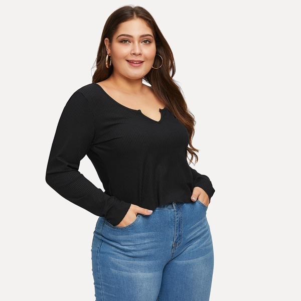 

Plus Ribbed V-neck Tee, Black