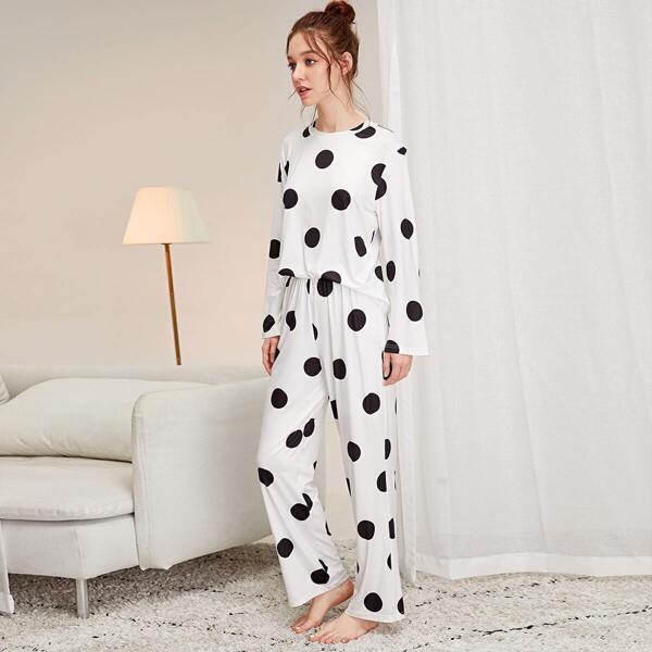 

Polka Dot Pajama Set, Black and white