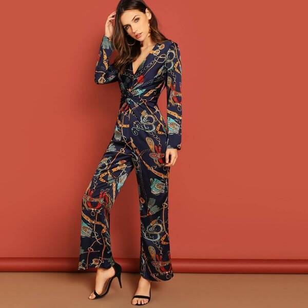 

Chain Pattern Twist Front Jumpsuit