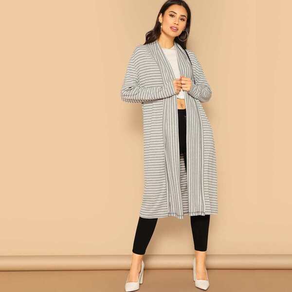 

Shawl Collar Striped Jersey Duster Coat