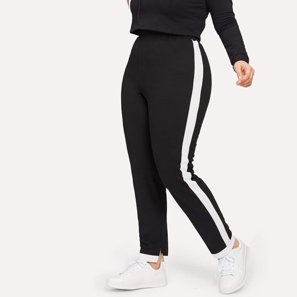 

Plus Elastic Waist Color Block Sweatpants, Black