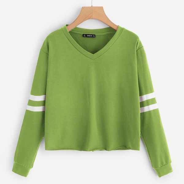 

Drop Shoulder V-neck Striped Pullover