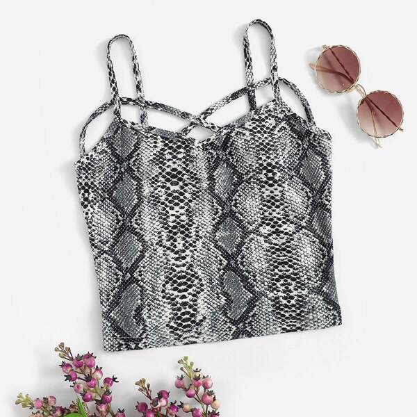 

Crisscross Crop Snakeskin Cami Top