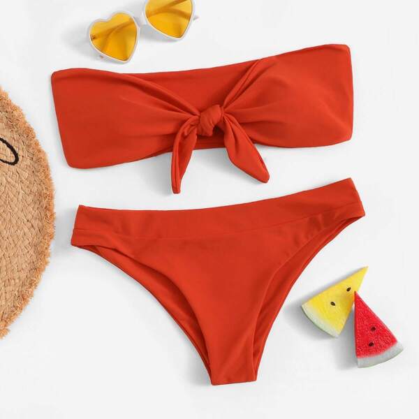 

Knot Front Bandeau Bikini Set