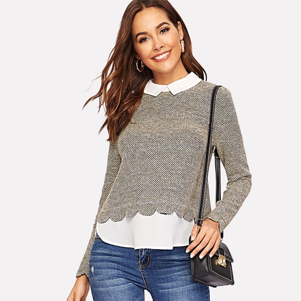 

2 In 1 Curved Hem Collar Top