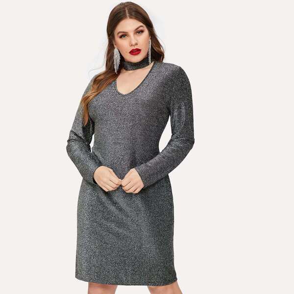 

Plus Zip Back Choker Neck Sparkle Dress