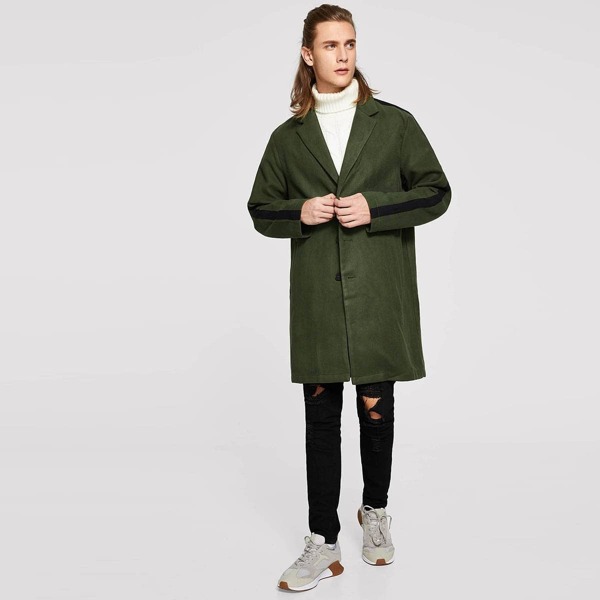 

Men Single Breasted Notch Neck Coat, Army green