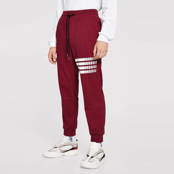 

Men Drawstring Waist Striped Sweatpants