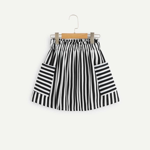 

Girls Pocket Patched Striped Flare Skirt