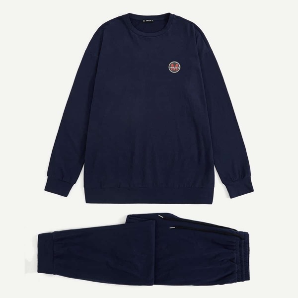 

Men Badge Patched Pullover & Sweatpants Set, Navy