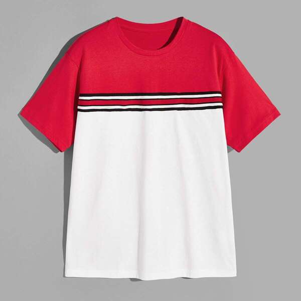

Men Striped Tape Detail Two Tone T-shirt
