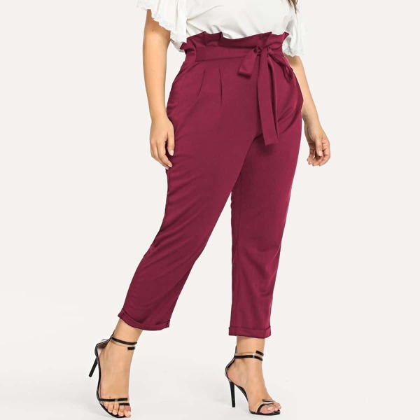 

Plus Self Tie Waist Paperbag Trouser Pants