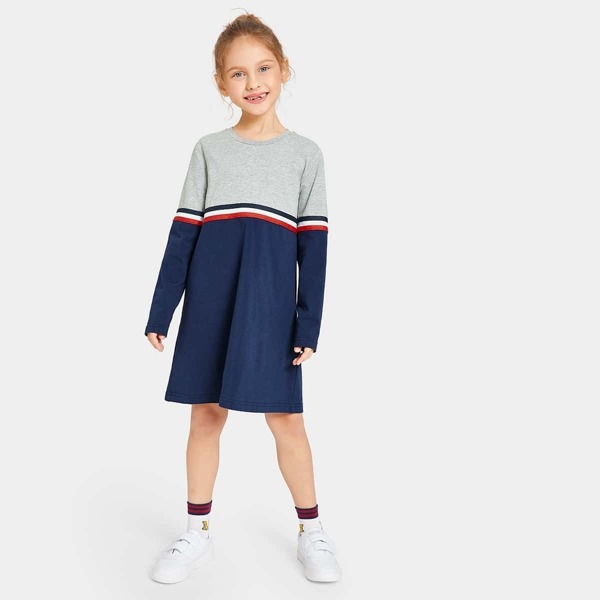 

Girls Contrast Tape Cut-and-sew Dress