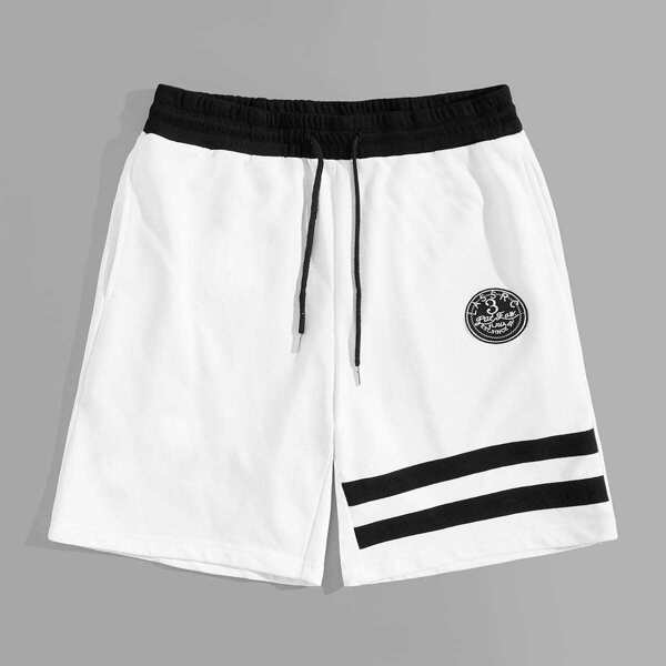 

Men Graphic Patched Striped Shorts, White