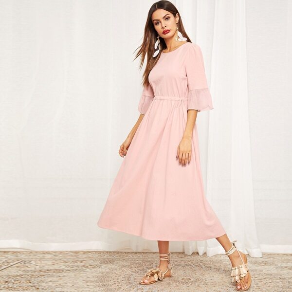 

Split Cuff Drawstring Waist Solid Hijab Dress