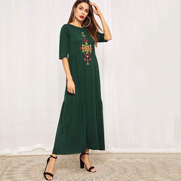 

Embroidered Detail Flounce Hem Hijab Dress