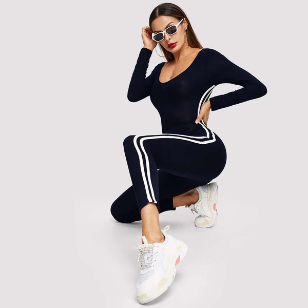 

Open Back Striped Side Skinny Jumpsuit