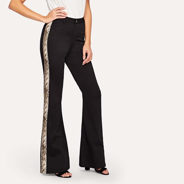 

Snakeskin Panel Side Flare Leg Jeans