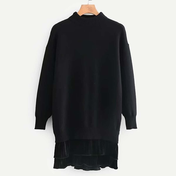 

Velvet Hem Solid Sweater Dress