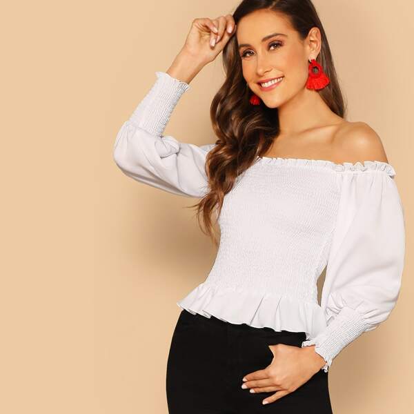 

Off Shoulder Frilled Shirred Top